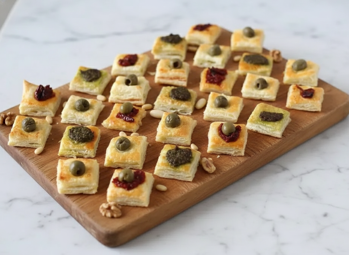 Pesto and Olive Puff Pastry Bites