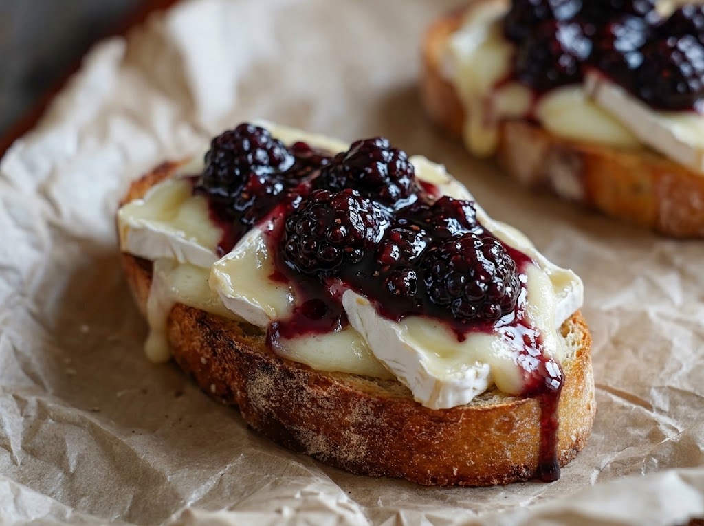 Blackberry and Port Wine Compote with Brie Cheese Crostini