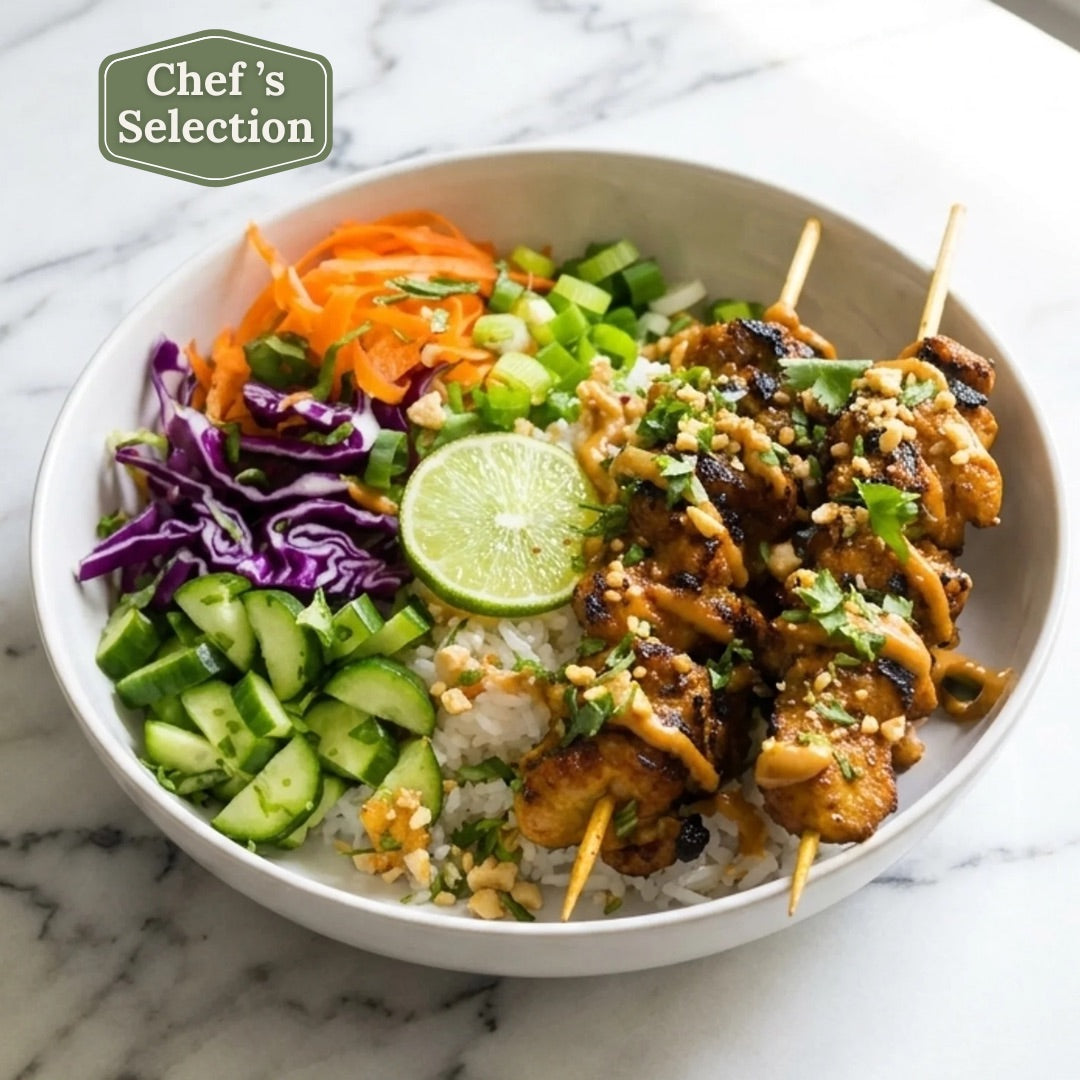 Chicken or Tofu Satay with Coconut Rice