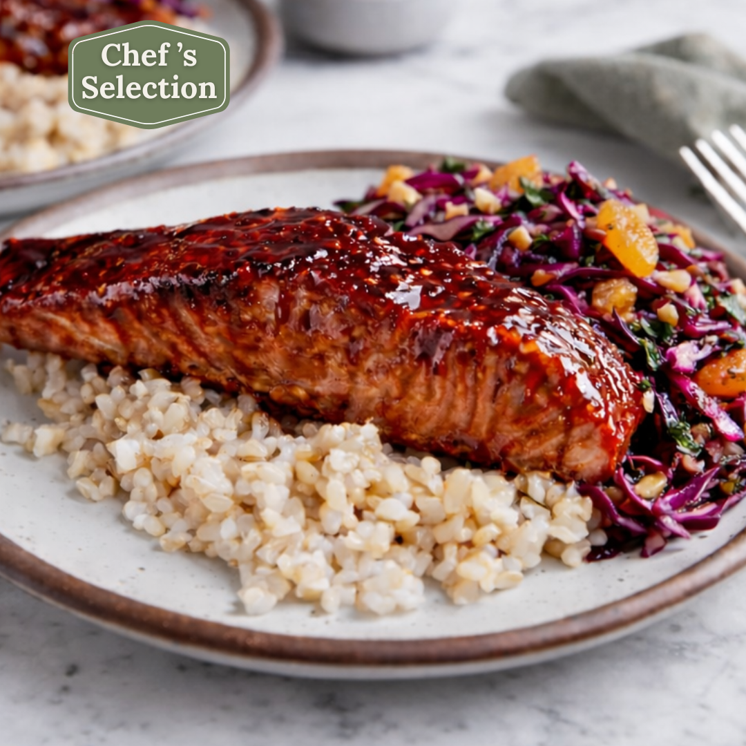 Chipotle Salmon, Citrus Cabbage with Slaw Aji Verde