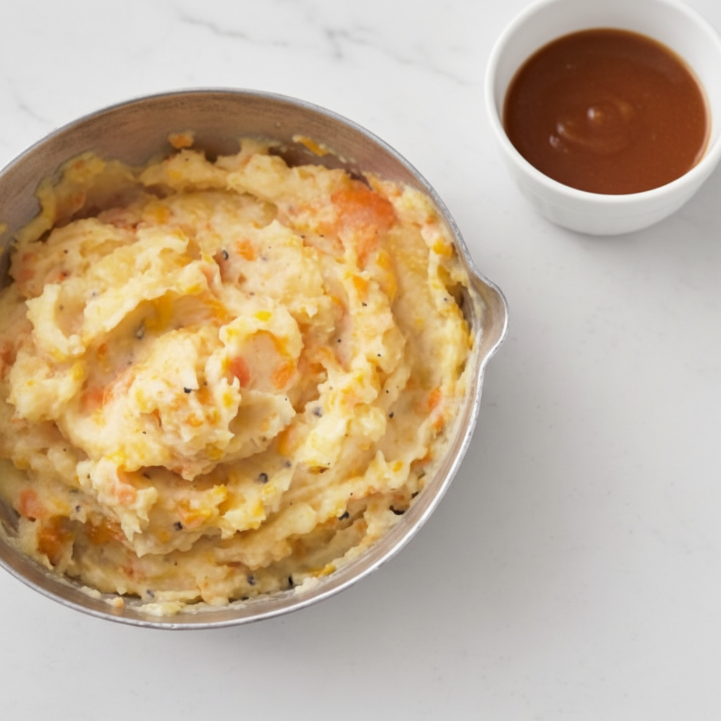 Mashed Root Vegetables and Vegetarian Gravy