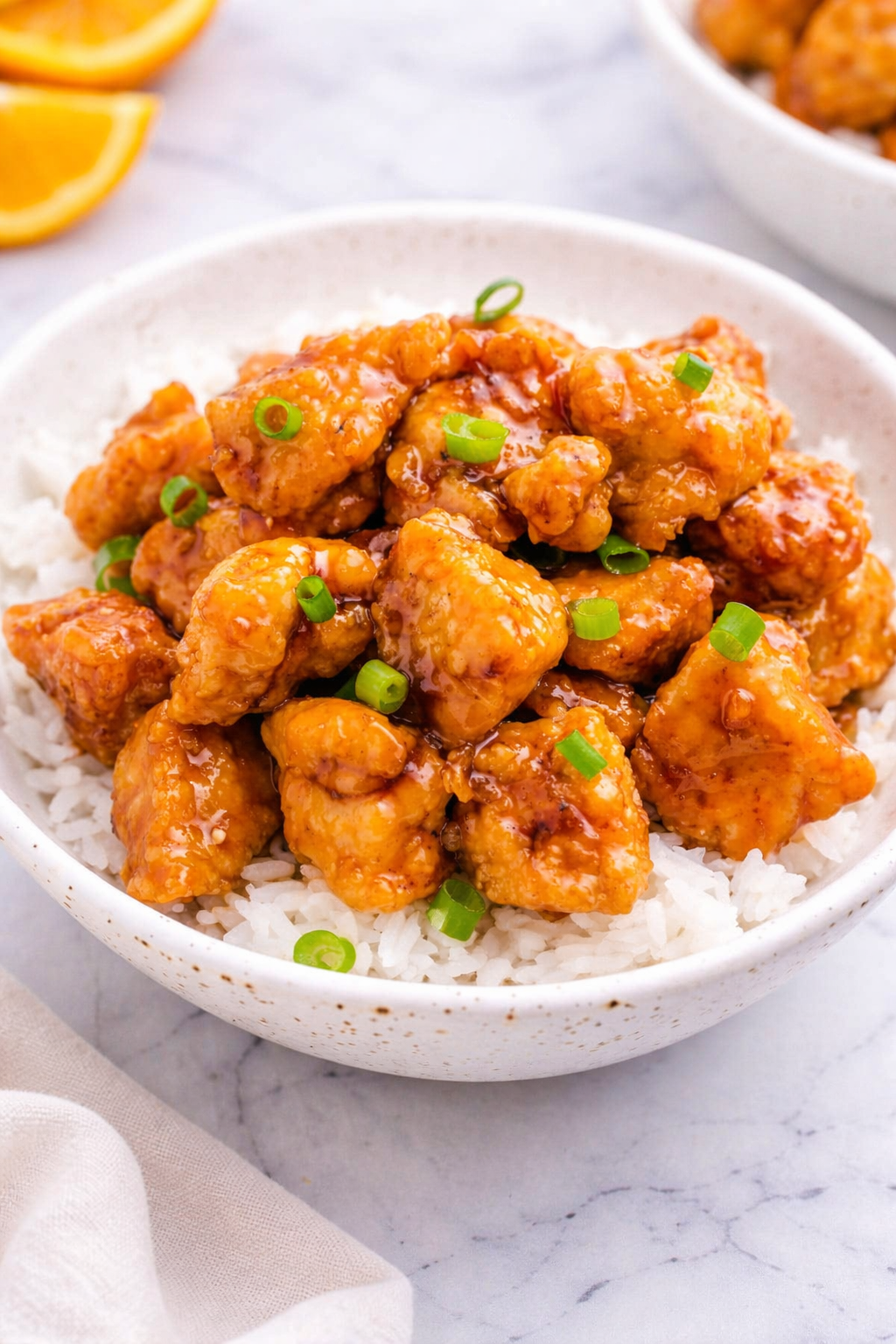Orange Chicken, Rice + Broccoli  (Panda Express Copycat)
