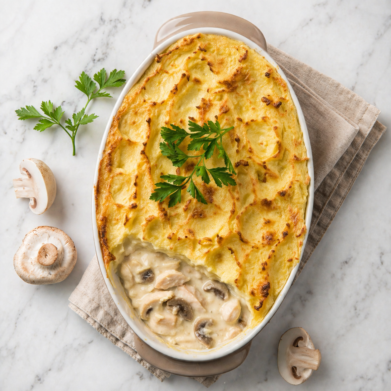 Parmentier de Poulet aux Champignons (Cottage Pie with Herb Chicken and Mushrooms)