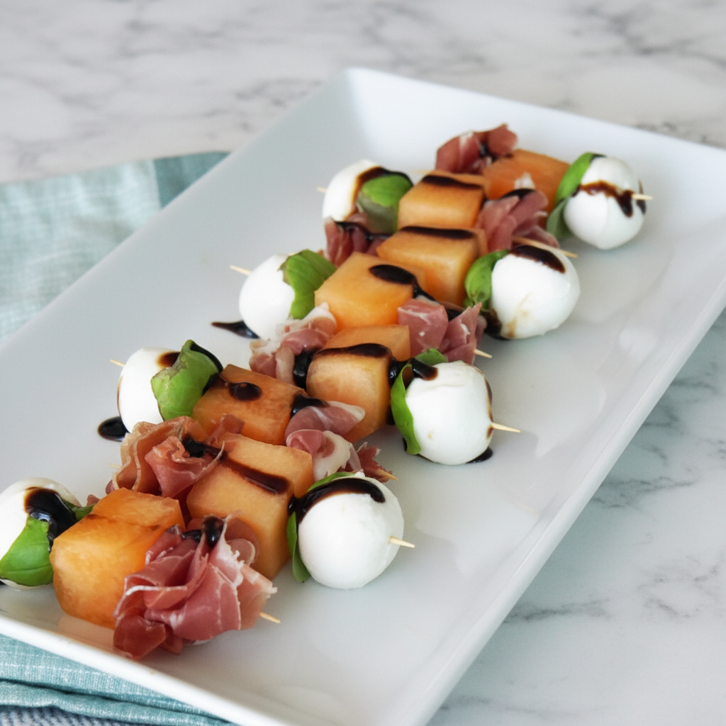 Prosciutto Basil Melon Skewer