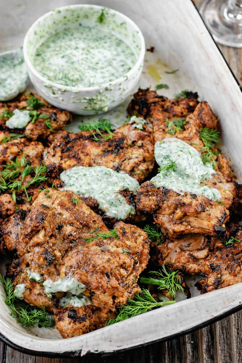 Chicken Thighs with Dill Herb Yogurt Sauce