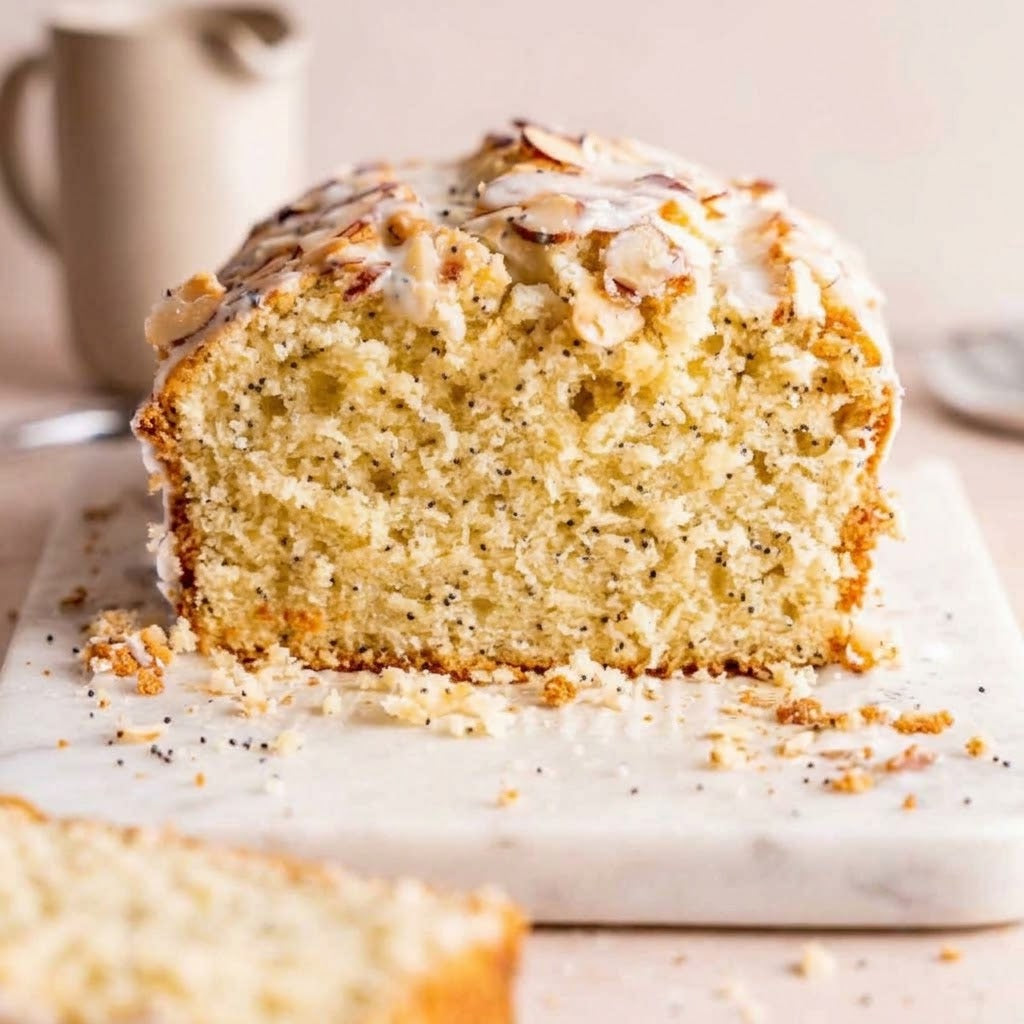 Almond Poppyseed Iced Streusel Pound Cake