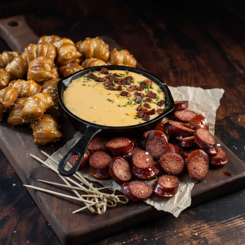 Beer Cheese, Smoked Sausage and Pretzels