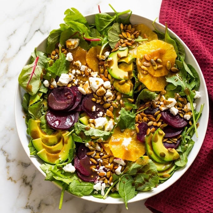 Beet Avocado Citrus and Pumpkin Seed Salad