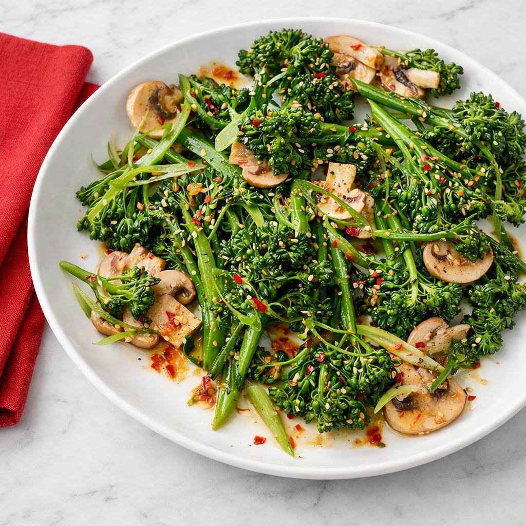 Broccolini, Mushroom and Sesame Saute