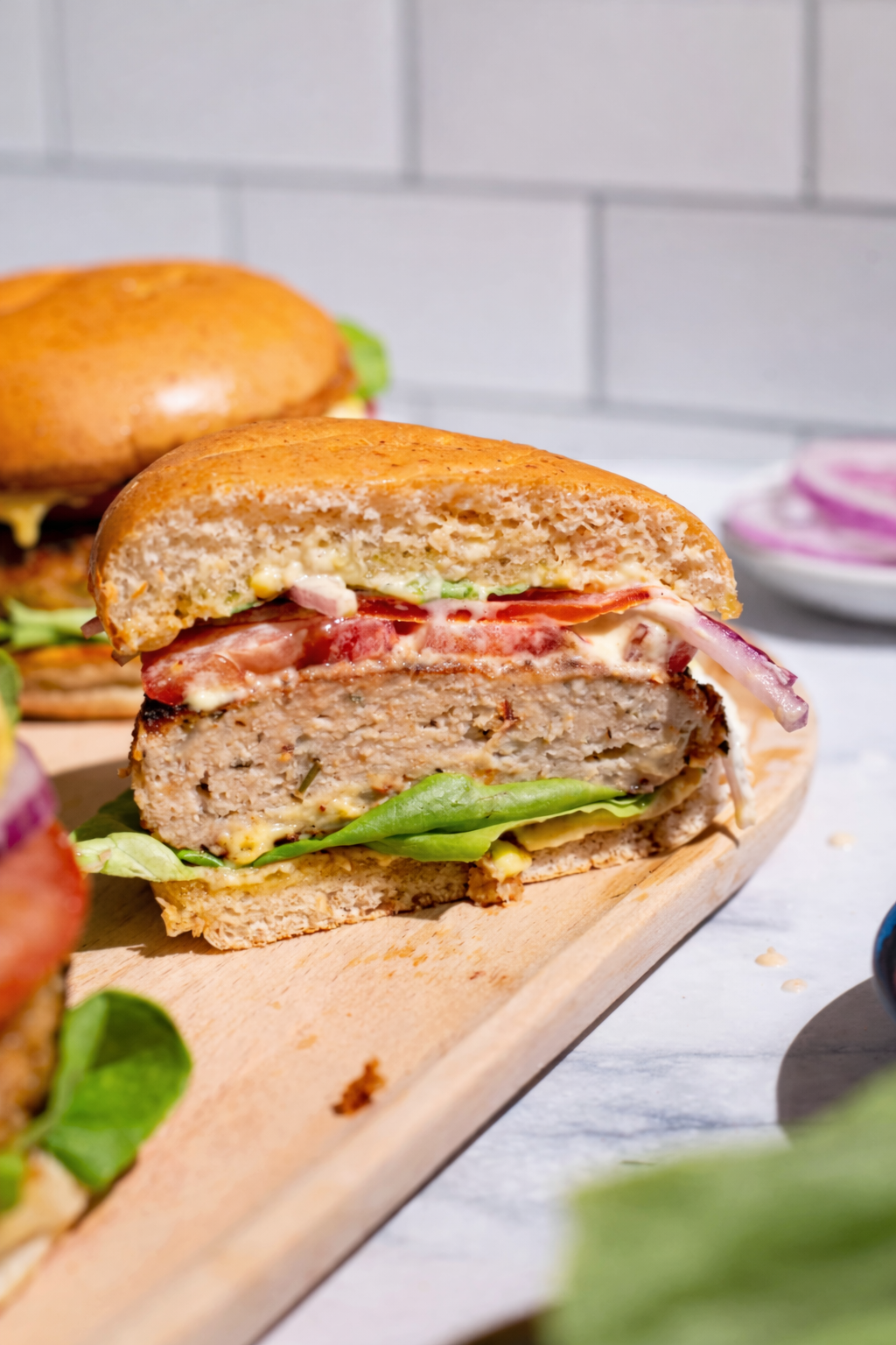 Mediterranean Chicken Burgers with Lemon Potato Wedges