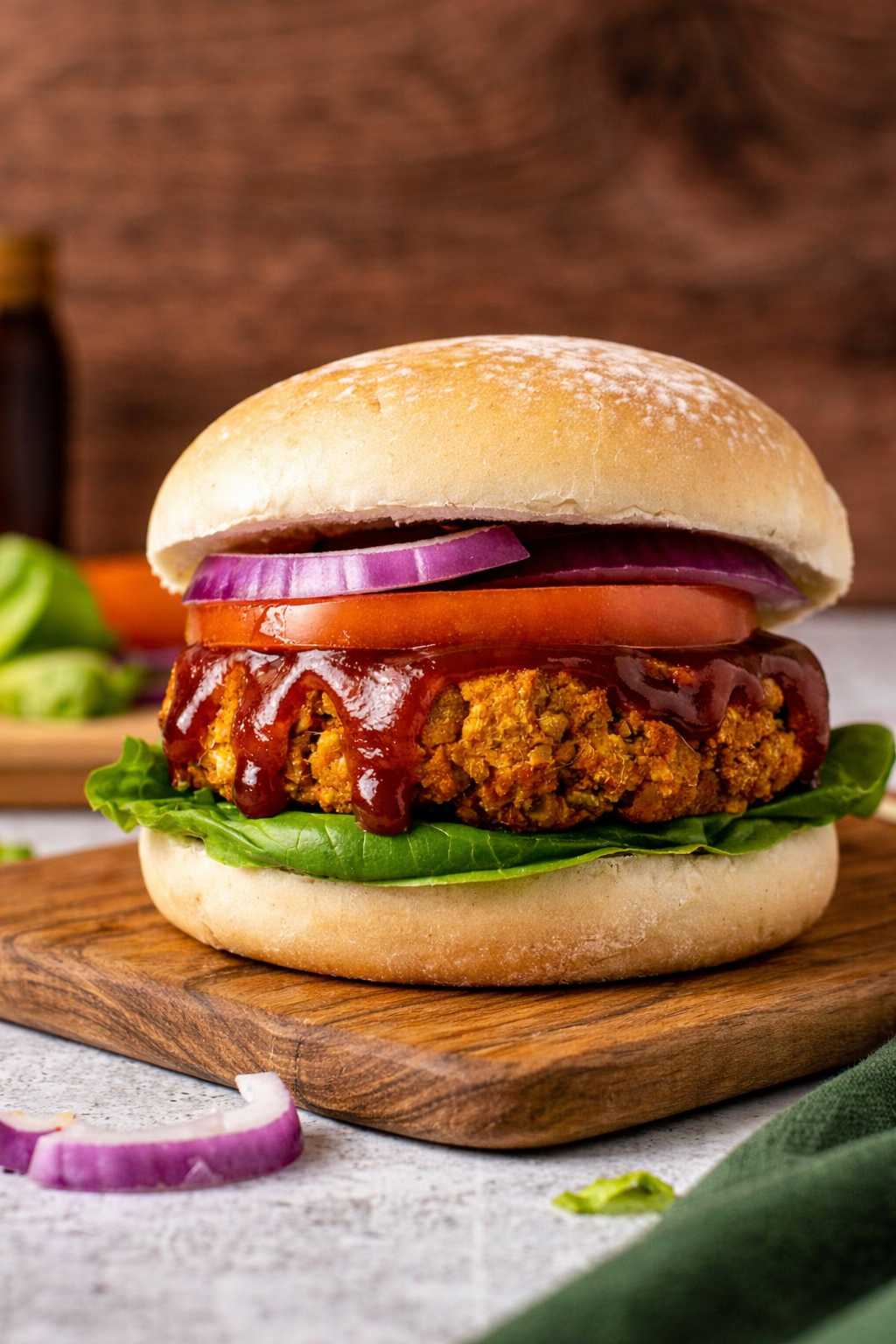 Sweet and Smoky BBQ Chickpea Burgers with Crispy Potato Wedges