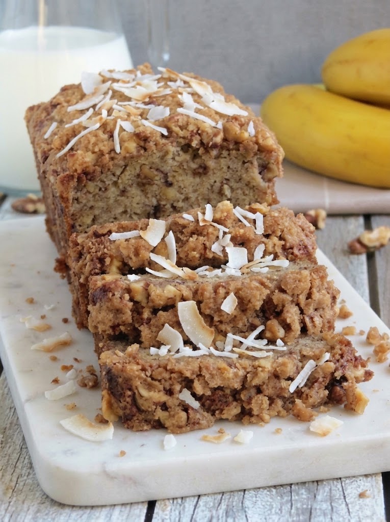 Banana Coconut Iced Streusel Pound Cake