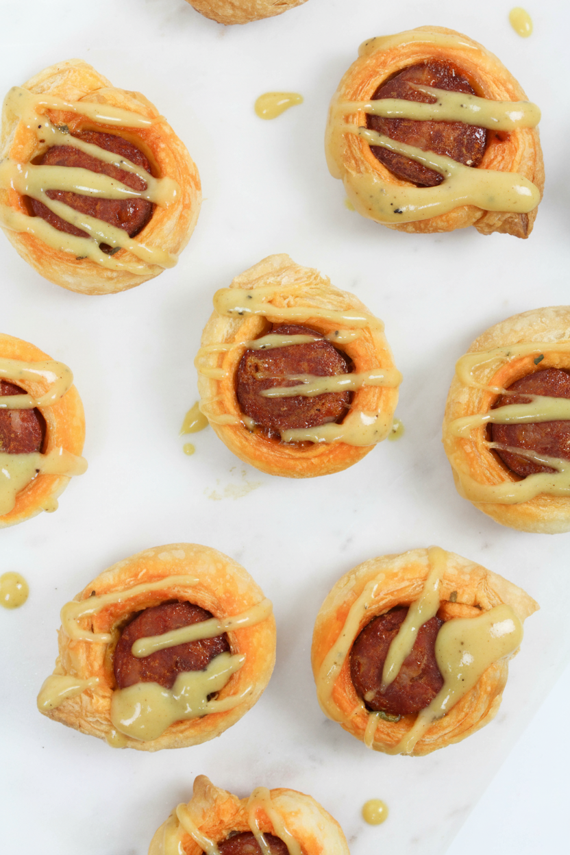 Bratwurst Puff Pastry with White Wine Dijon Glaze