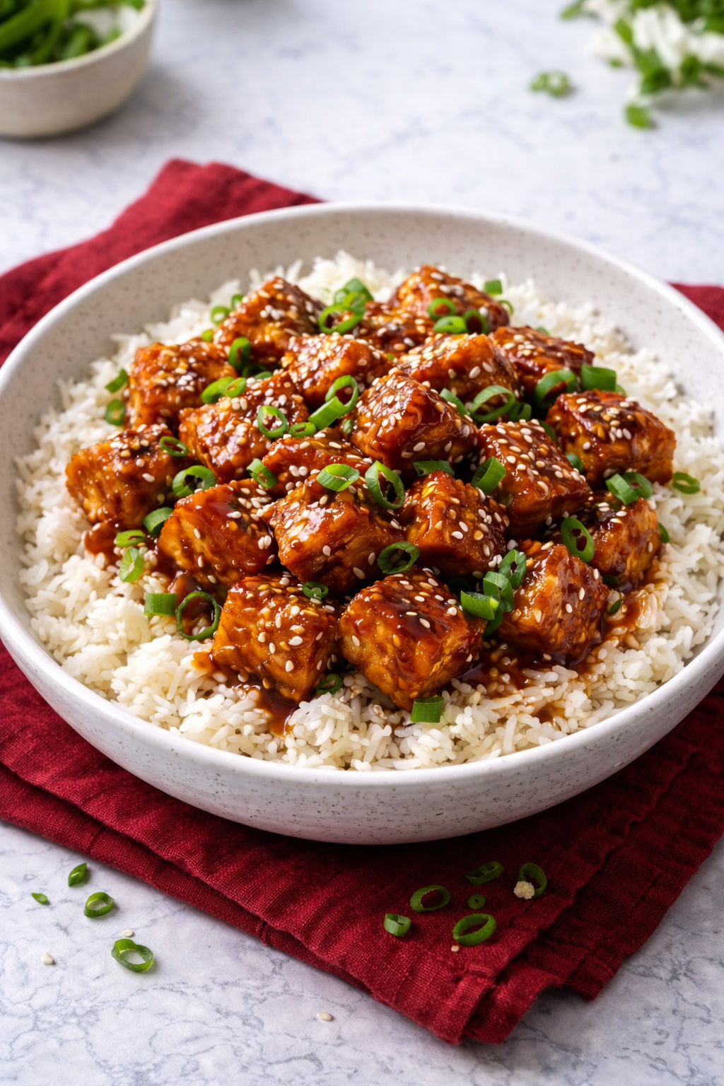 General Tso Crispy Tofu with Jasmine Rice