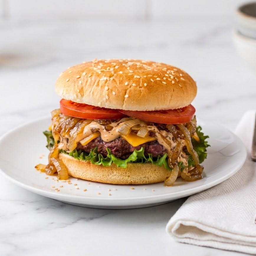 Cheeseburger with Grilled Onions
