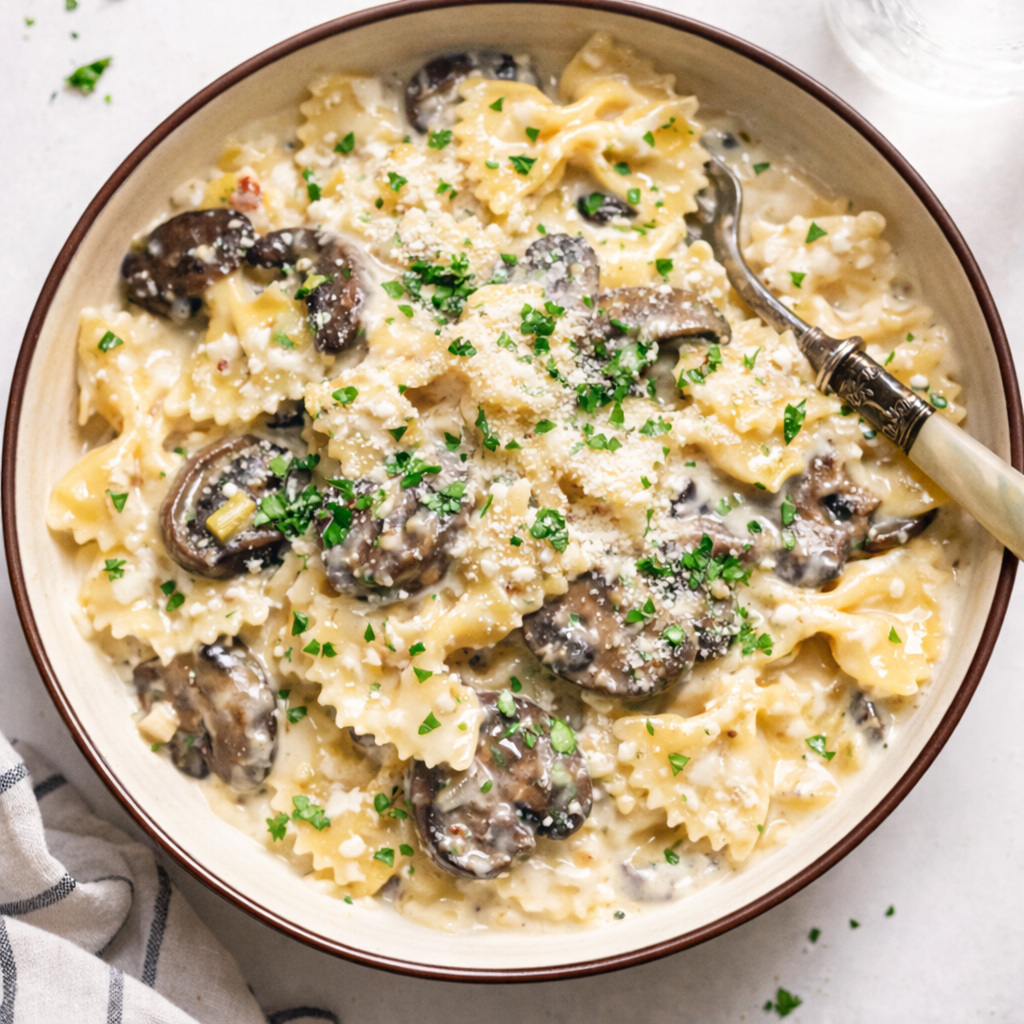 Leek and Mushroom Farfalle Pasta (Chicken Optional)