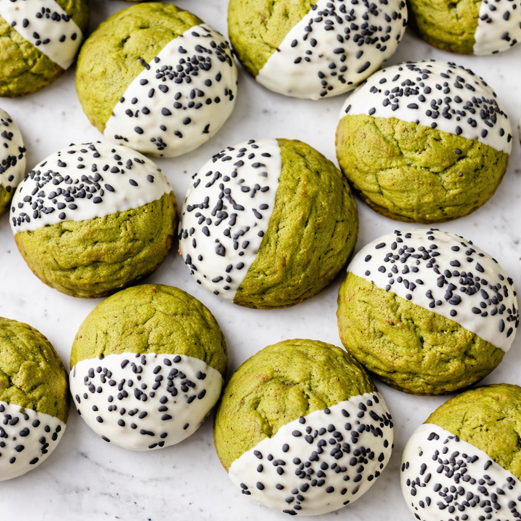 White Chocolate Dipped Matcha Cookies