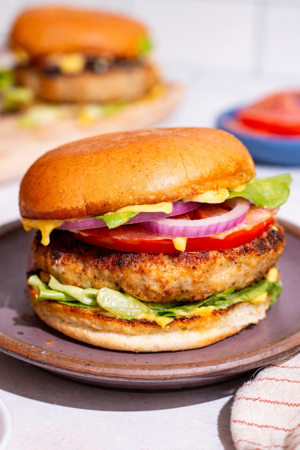 Mediterranean Chicken Burgers with Lemon Potato Wedges