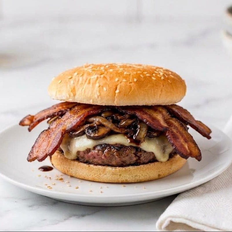 Balsamic Mushroom Bacon Swiss Burger