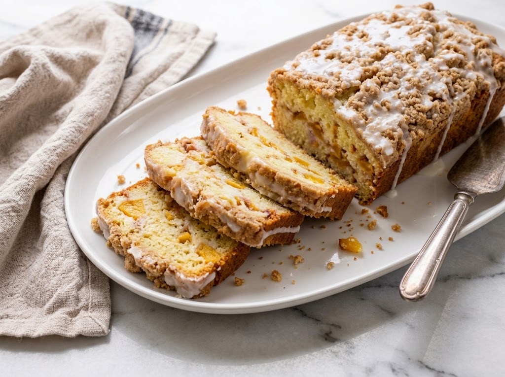 Iced Peach Streusel Pound Cake