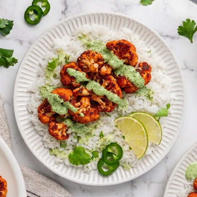 Peruvian Cauliflower, Jalapeno Corn Cob, Coconut Rice and Aji Verde