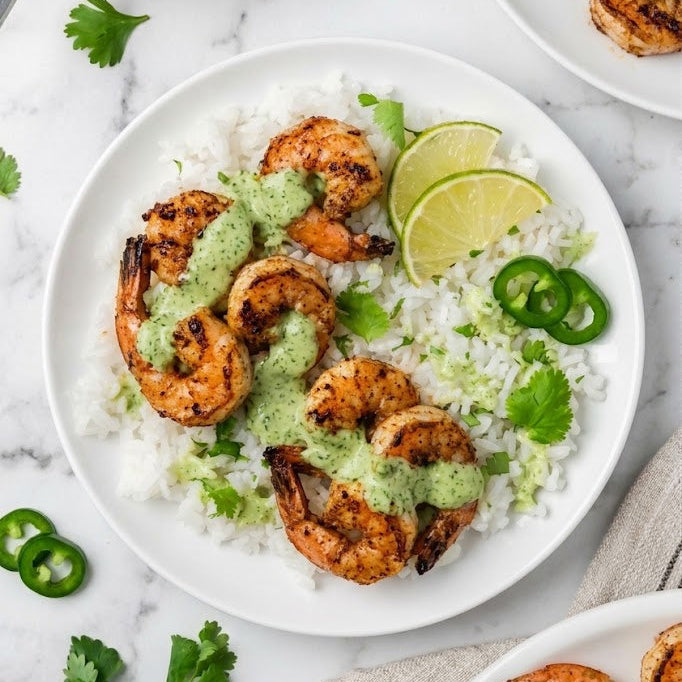 Peruvian Shrimp, Coconut Rice and Aji Verde