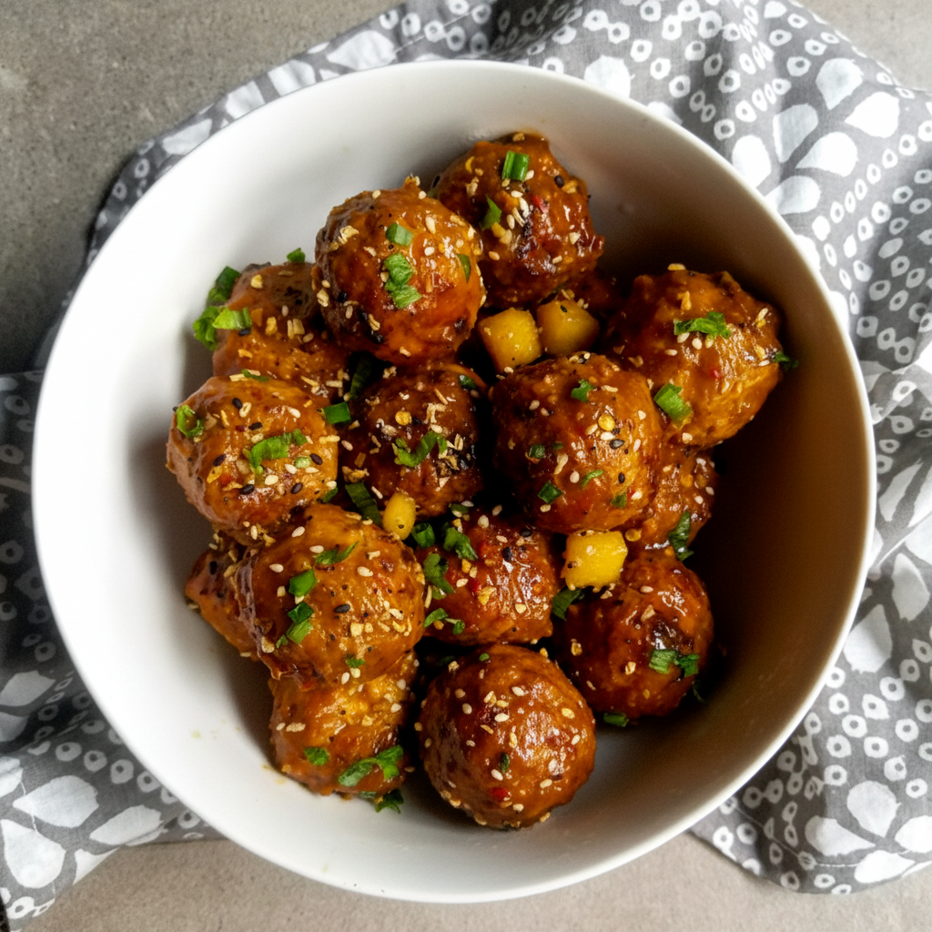 Teriyaki Pineapple Pork Meatballs and Rice