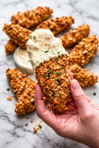 Pretzel Crusted Chicken Tenders with Honey Mustard Dip
