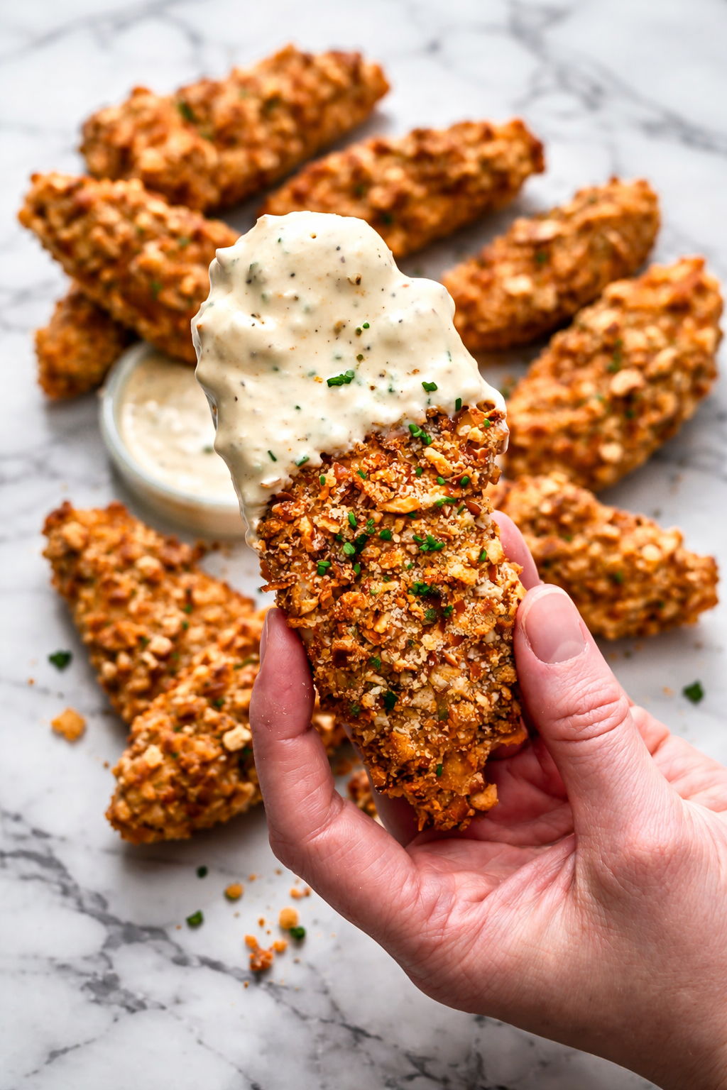 Pretzel Crusted Chicken Tenders with Honey Mustard Dip