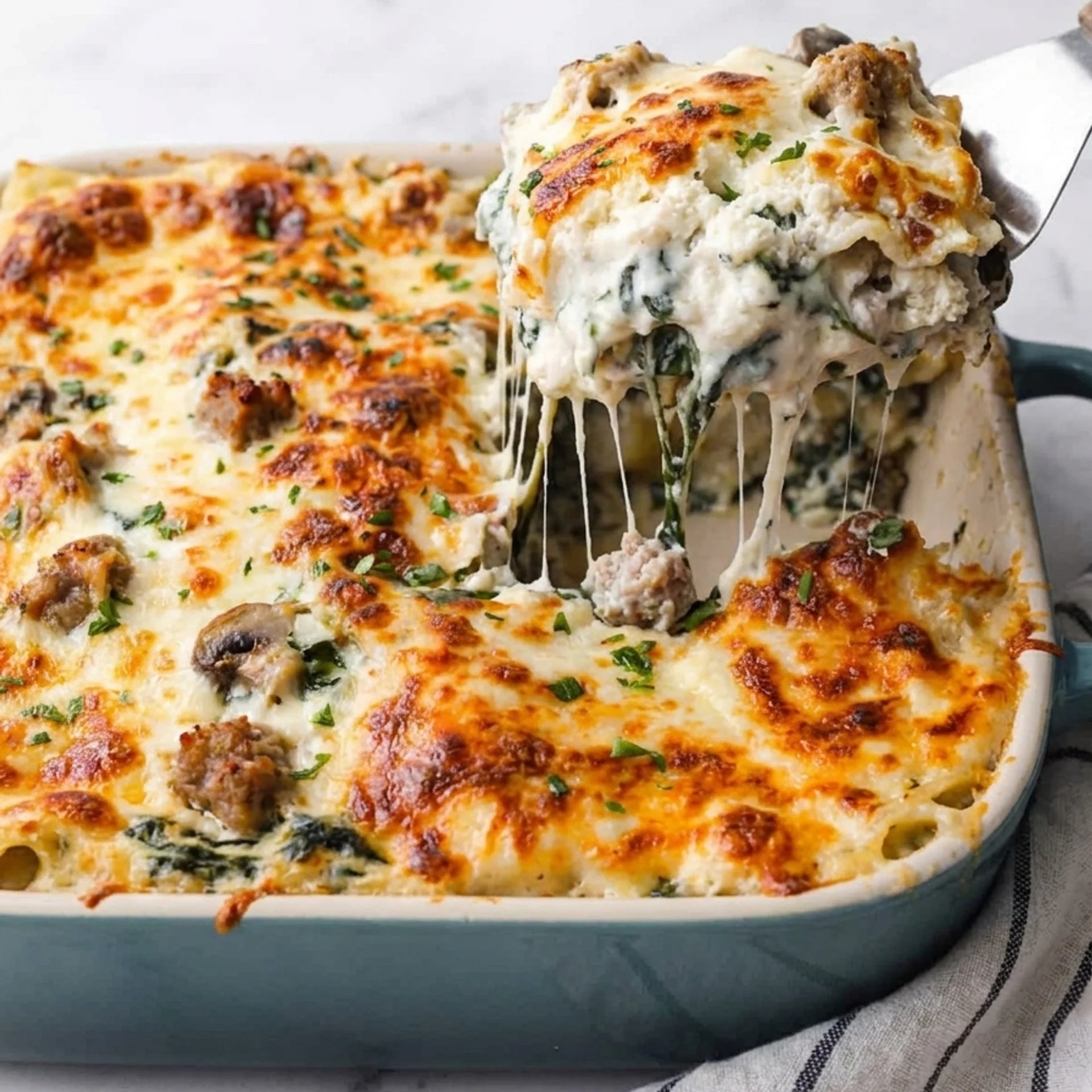 Sausage & Mushroom White Lasagna