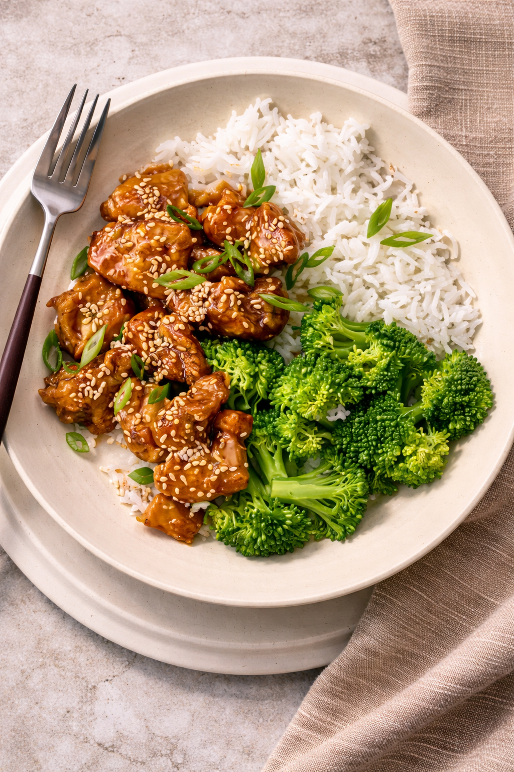 Sesame Chicken with Broccoli and Rice