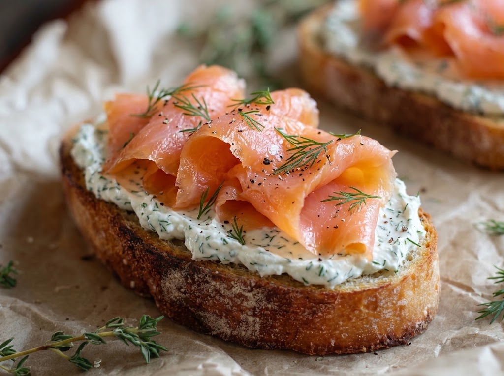 Smoked Salmon and Dill Soft Cheese Crostini
