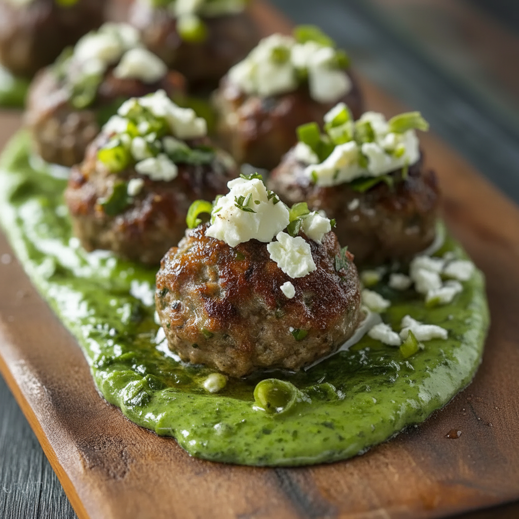 Spicy Lamb Meatballs with Green Goddess Dip