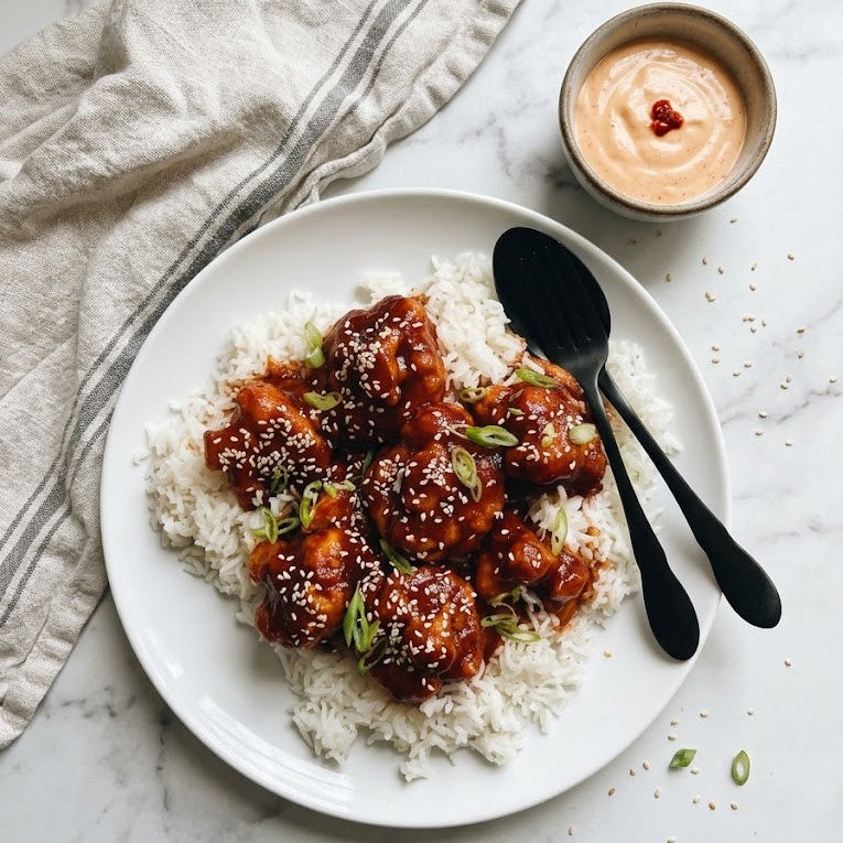 Crispy Gochujang Cauliflower Florets with High Protein Spicy Mayo