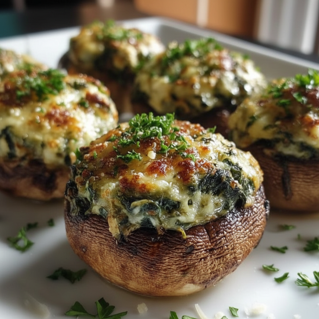 Spinach Dip Stuffed Mushrooms
