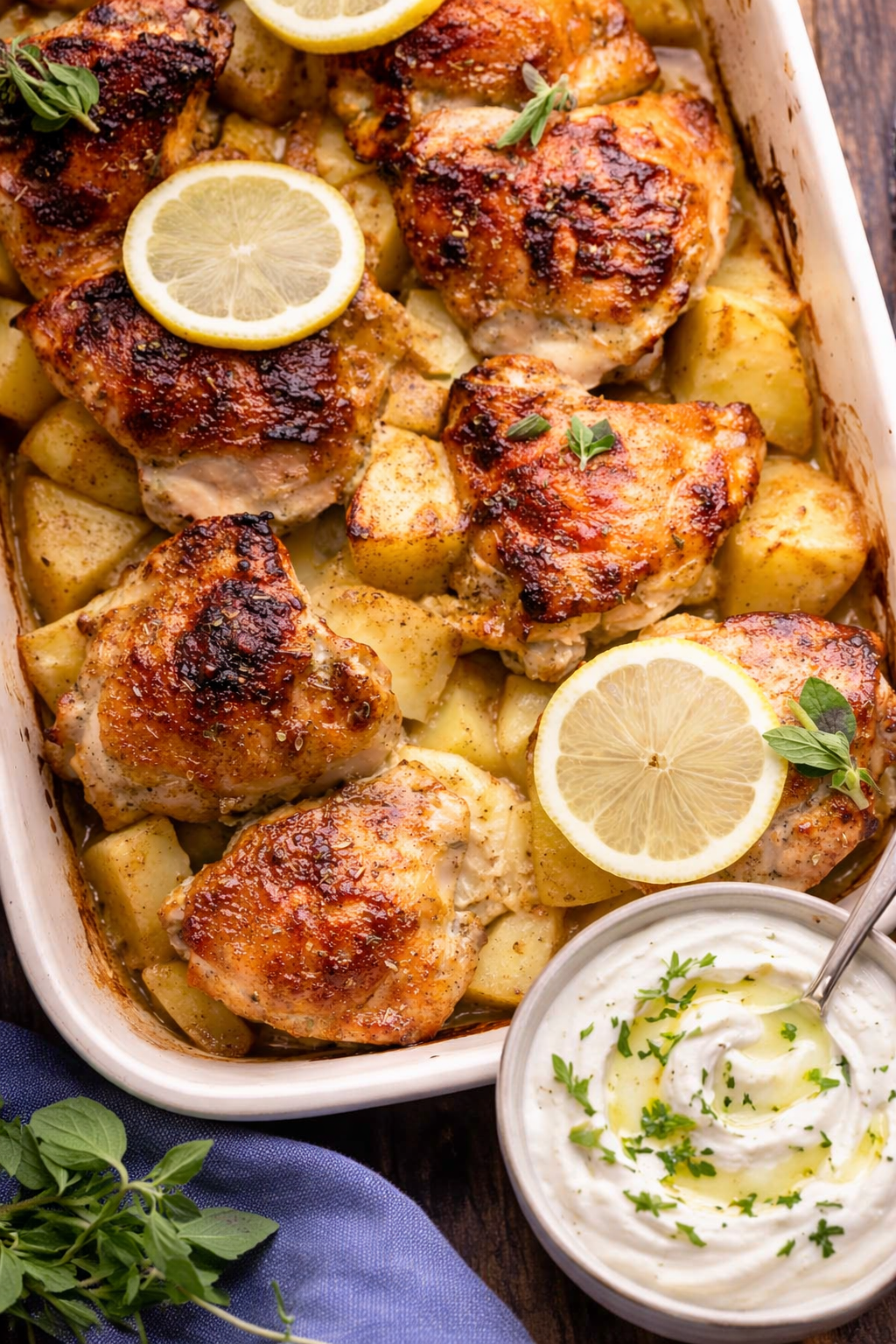 Toum Chicken with Lemon Potatoes