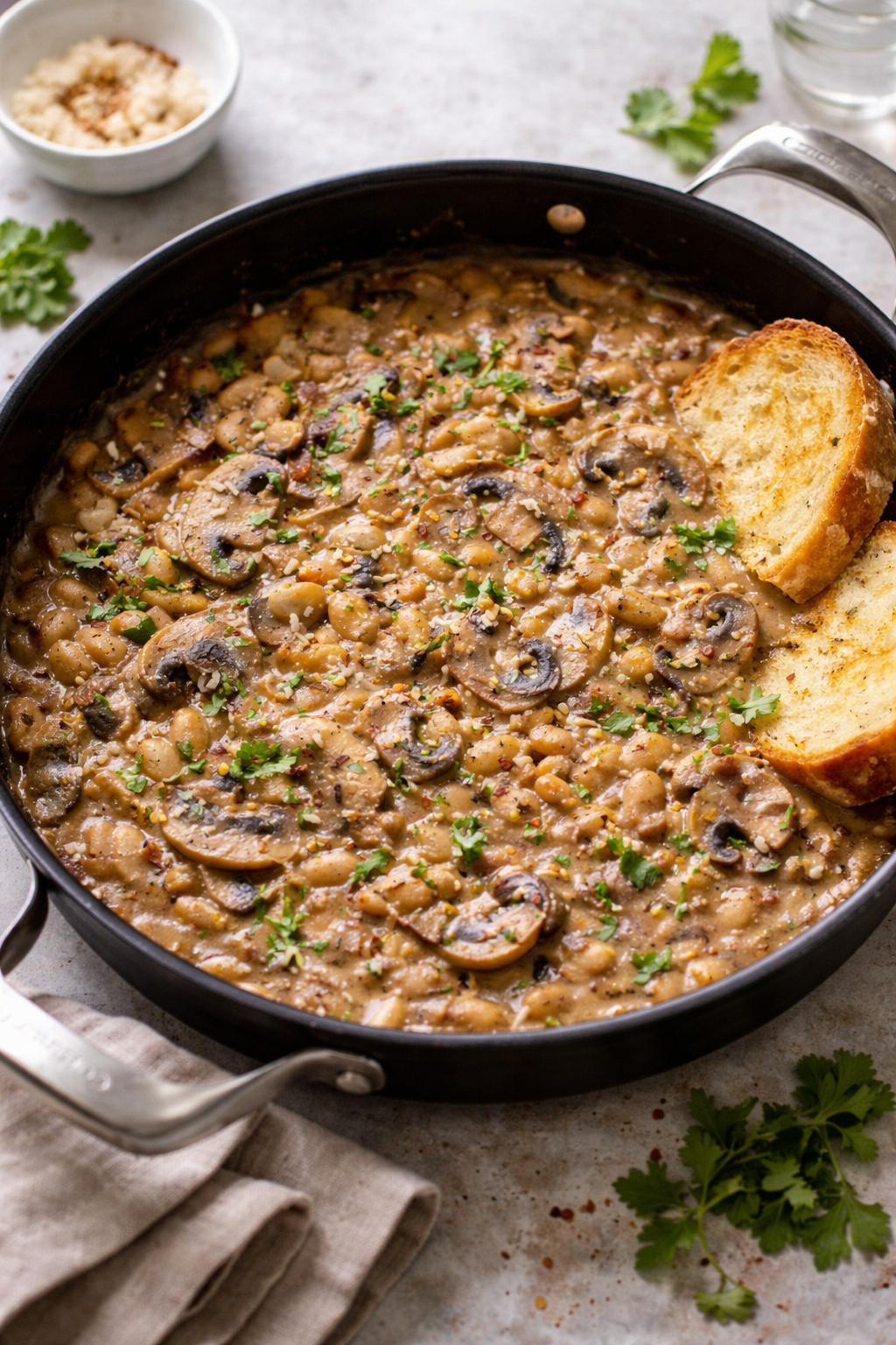 White Bean & Mushroom Stroganoff with Parmesan Mashed Potatoes